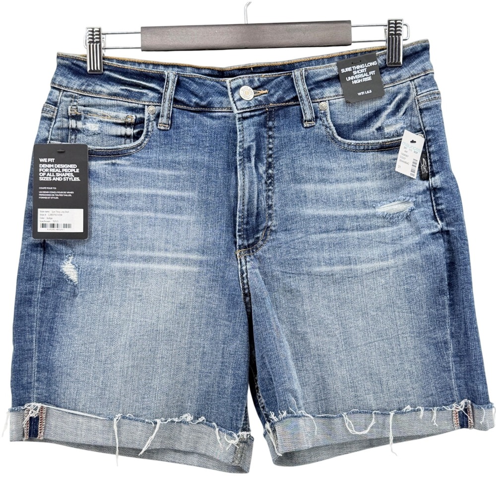 Silver Jeans Co Sure Thing Long Short Womens 31 Indigo NWT High Rise Distressed